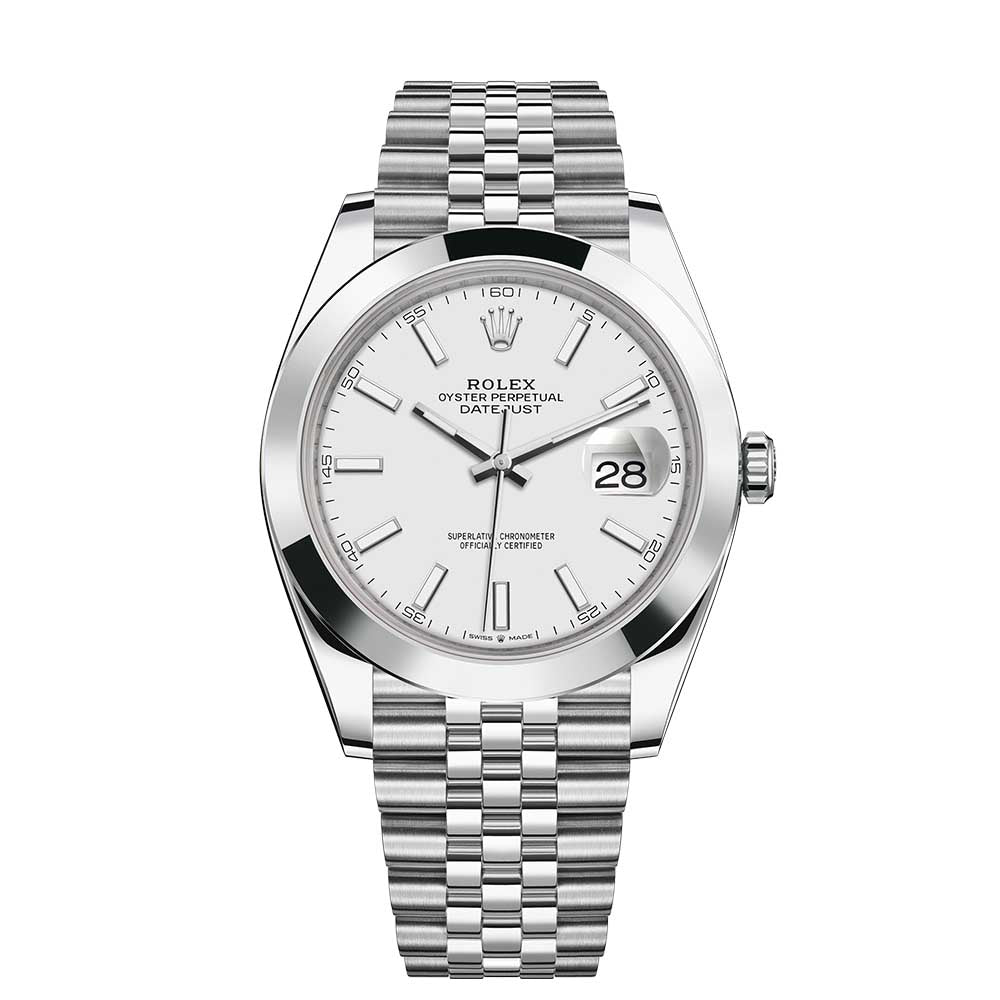 Rolex DateJust 41mm White Dial Oystersteel Smooth Bezel Jubilee Bracelet REF#126300